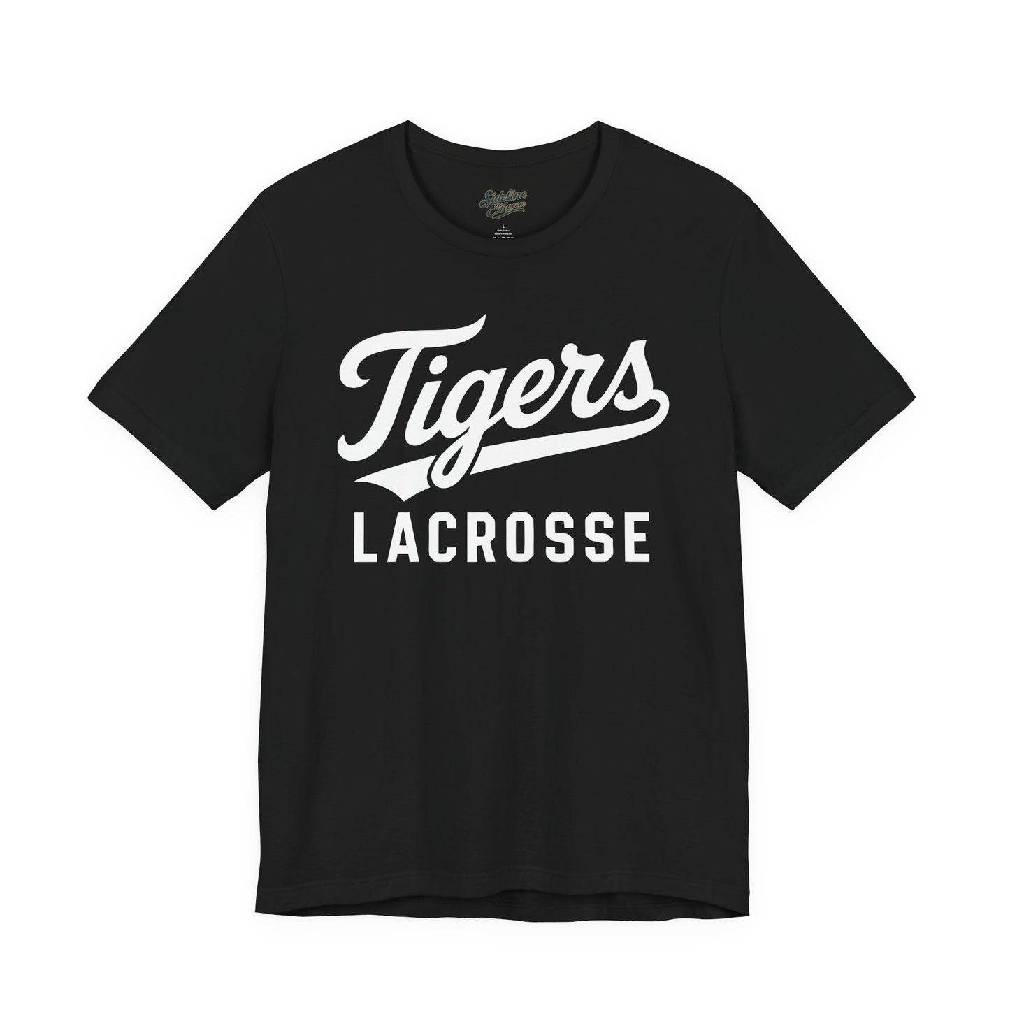 Tigers Lacrosse Script Tee | Retro Tail Lettering on Classic Athletic Shirt