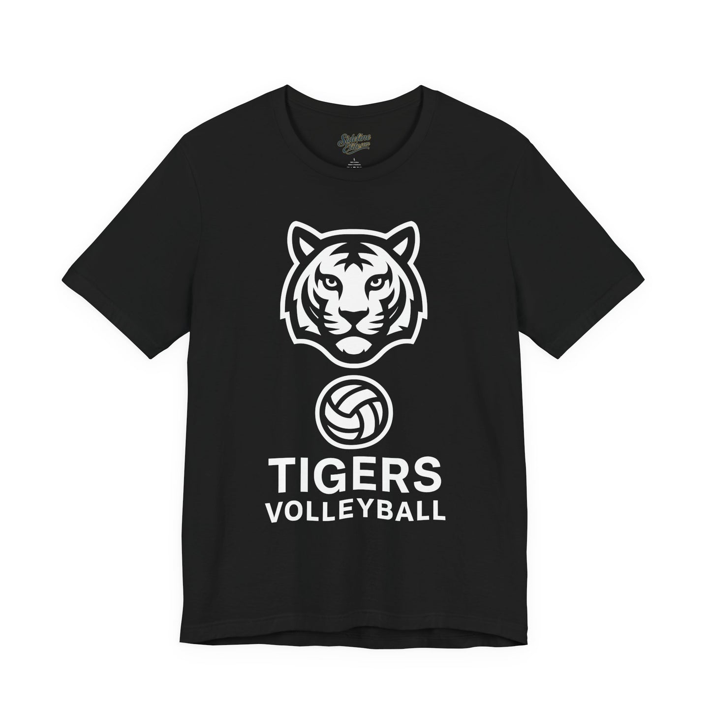 Tigers Volleyball Face Crest Tee | Fierce Mascot with Volleyball Icon