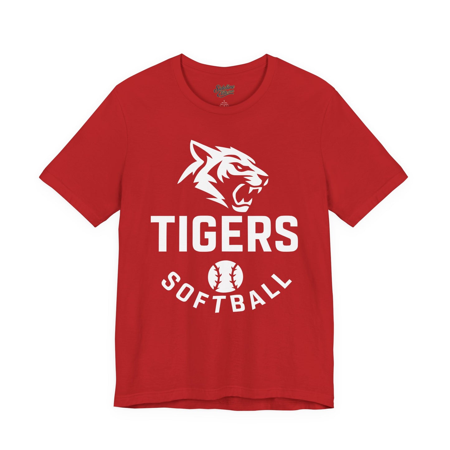 Tigers Softball Fierce Head Tee | Modern Mascot with Arched Text and Softball Icon