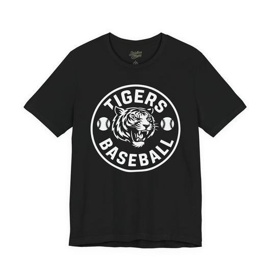 Tigers Baseball Circle Emblem Tee | Bold Mascot with Double Baseball Icons