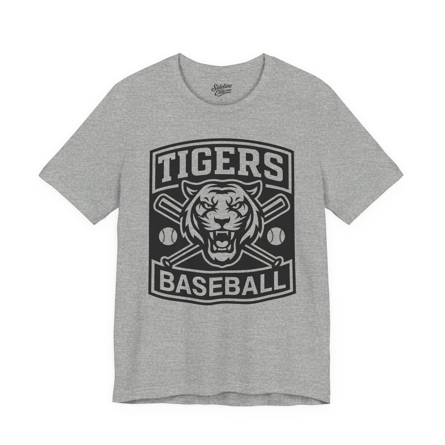 Tigers Baseball Power Crest Tee | Fierce Mascot with Crossed Bats