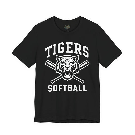 Tigers Softball Spirit Wear T-Shirt | Roaring Mascot with Crossed Bat Graphic