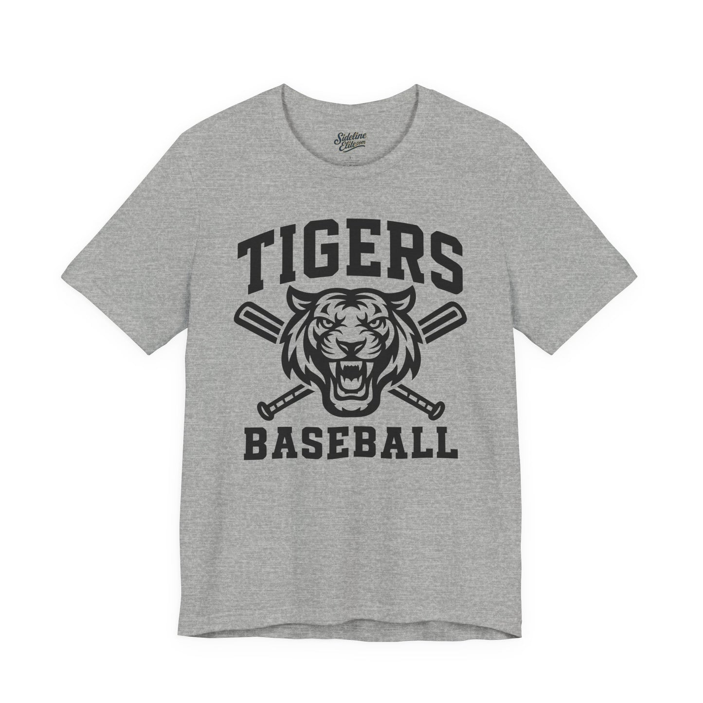 Tigers Baseball Crossed Bats Tee | Bold Mascot with Power Pose