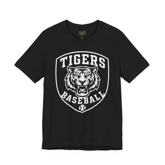 Tigers Baseball Shield Tee | Fierce Mascot Crest with Baseball Emblem