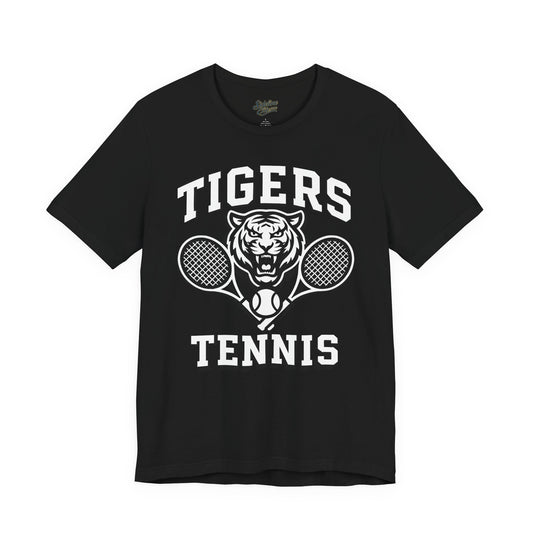Tigers Tennis Dual Racket Tee | Classic Mascot Graphic on Athletic Shirt