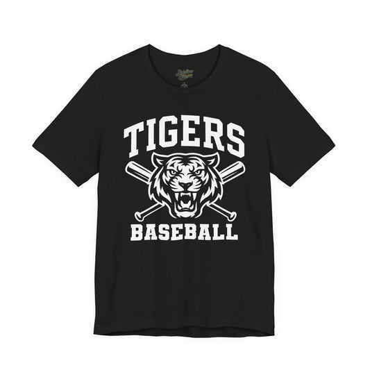 Tigers Baseball Crossbats Tee | Fierce Mascot with Arched Text and Bat Graphic
