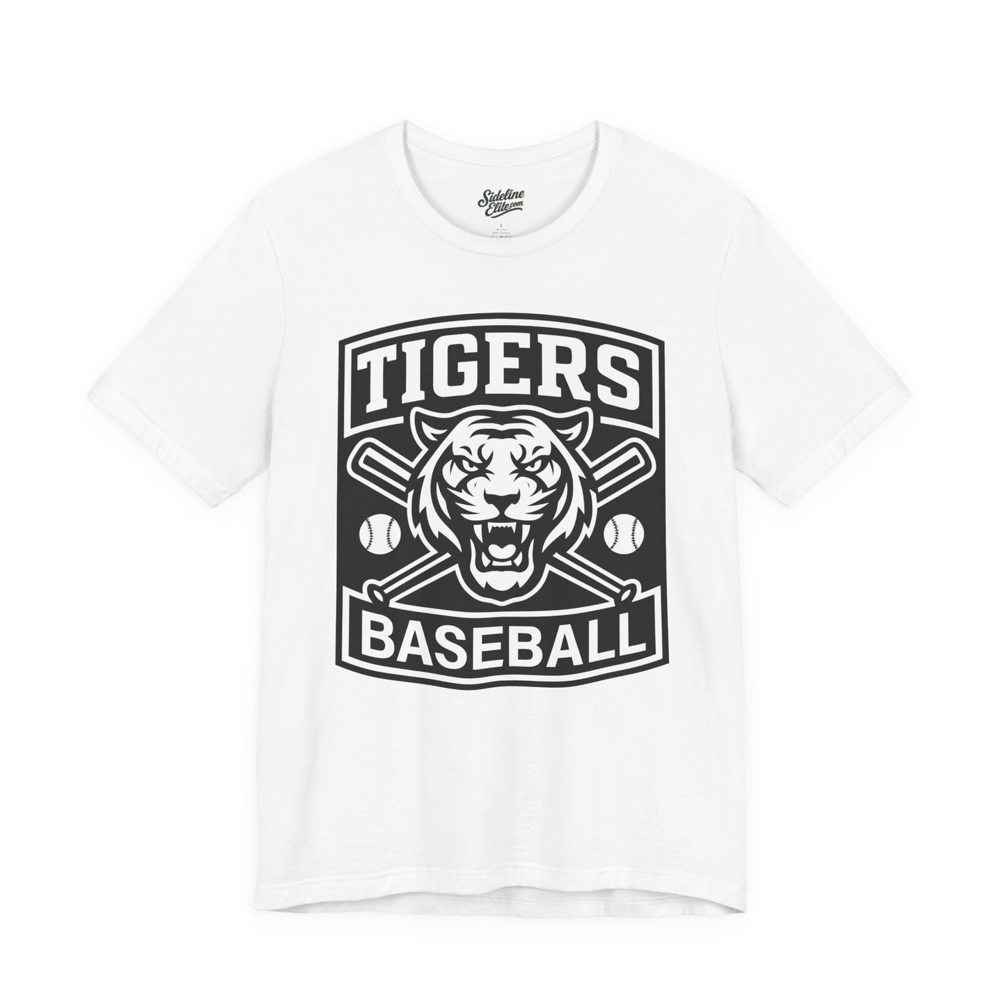 Tigers Baseball Power Crest Tee | Fierce Mascot with Crossed Bats