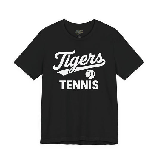 Tigers Tennis Script Tee | Retro Tail Lettering on Classic Athletic Shirt