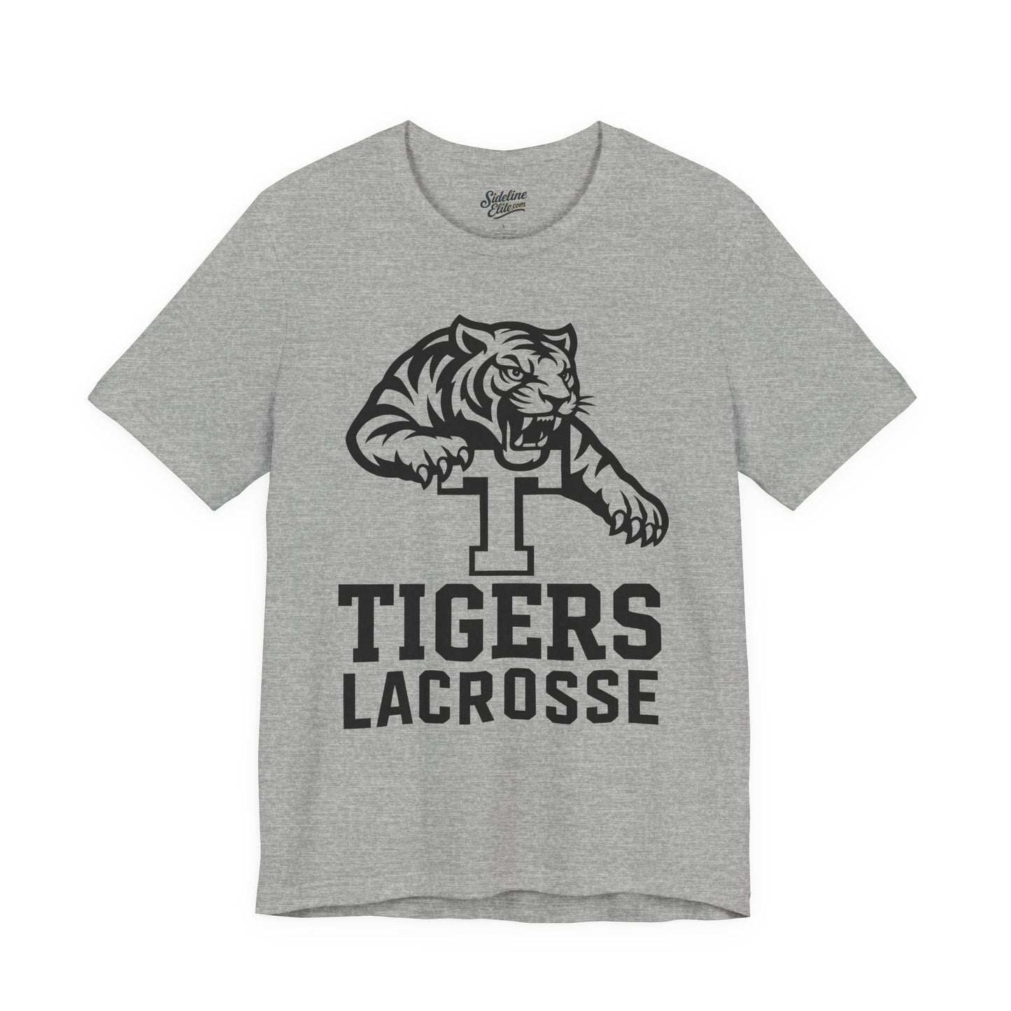 Tigers Lacrosse Block T Tee | Fierce Tiger Leaping Mascot Design
