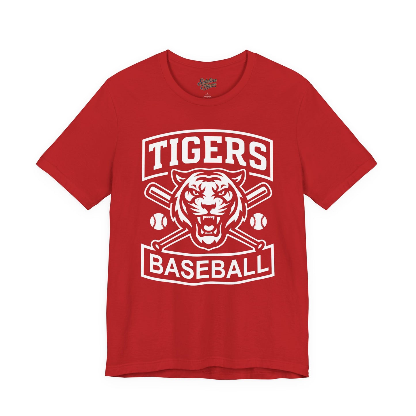 Tigers Baseball Power Crest Tee | Fierce Mascot with Crossed Bats