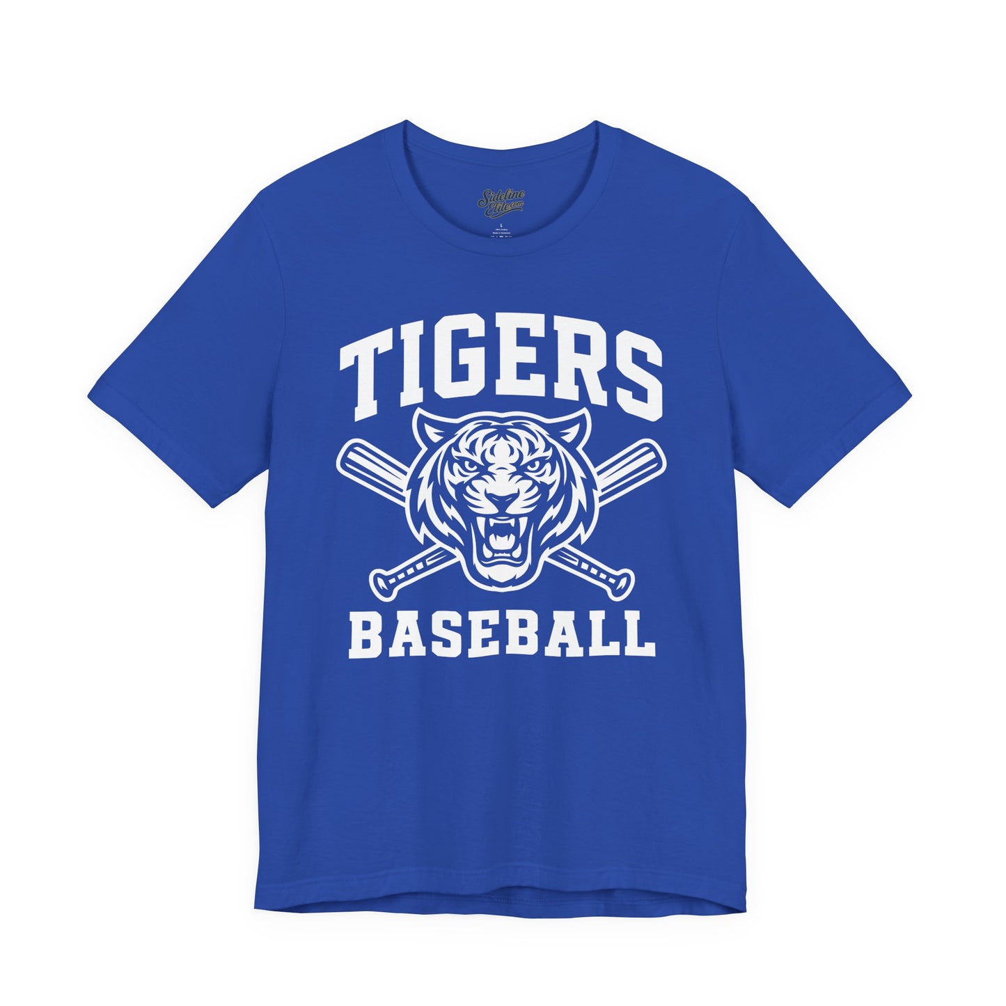 Tigers Baseball Crossed Bats Tee | Bold Mascot with Power Pose