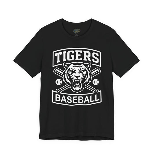 Tigers Baseball Power Crest Tee | Fierce Mascot with Crossed Bats