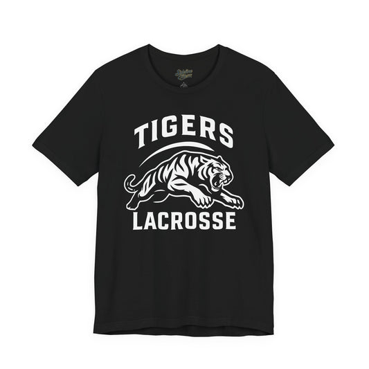 Tigers Lacrosse Spirit Tee | Bold Leaping Tiger Mascot Design