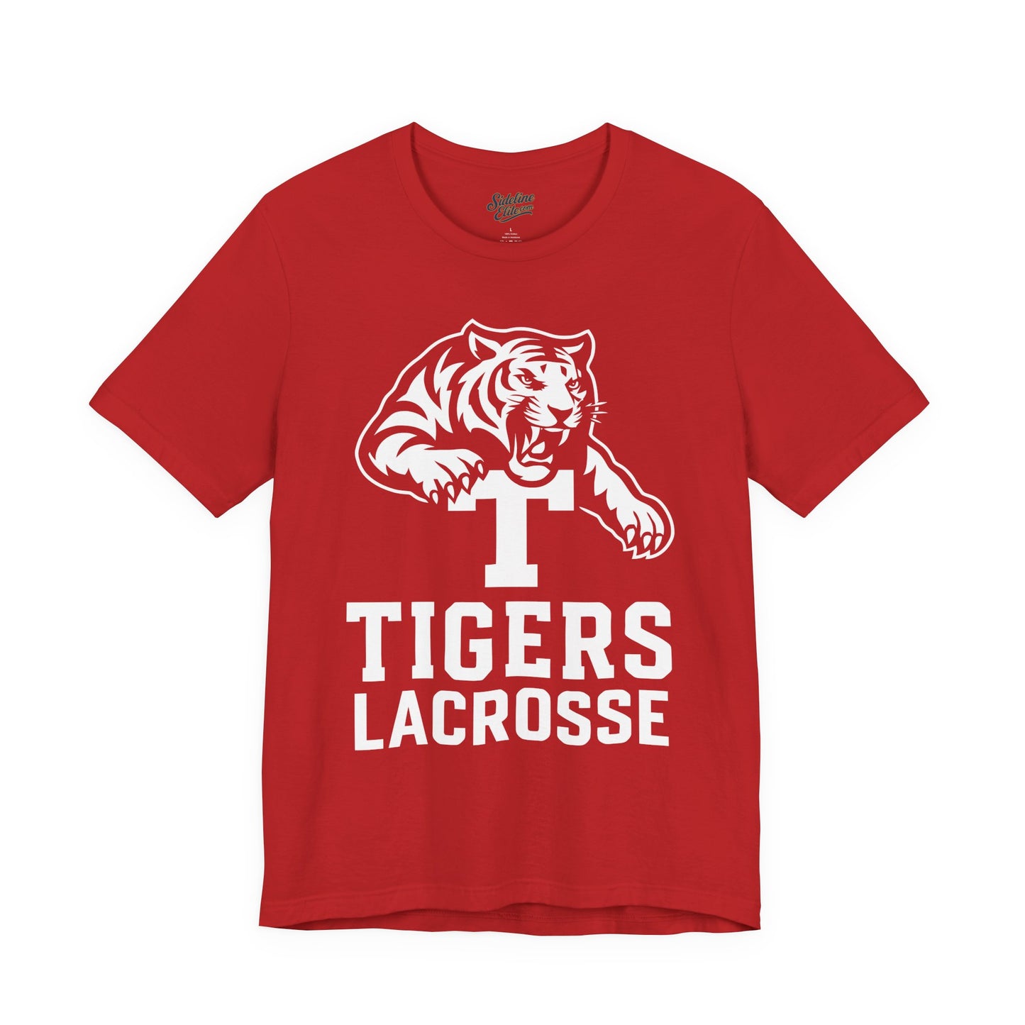 Tigers Lacrosse Block T Tee | Fierce Tiger Leaping Mascot Design