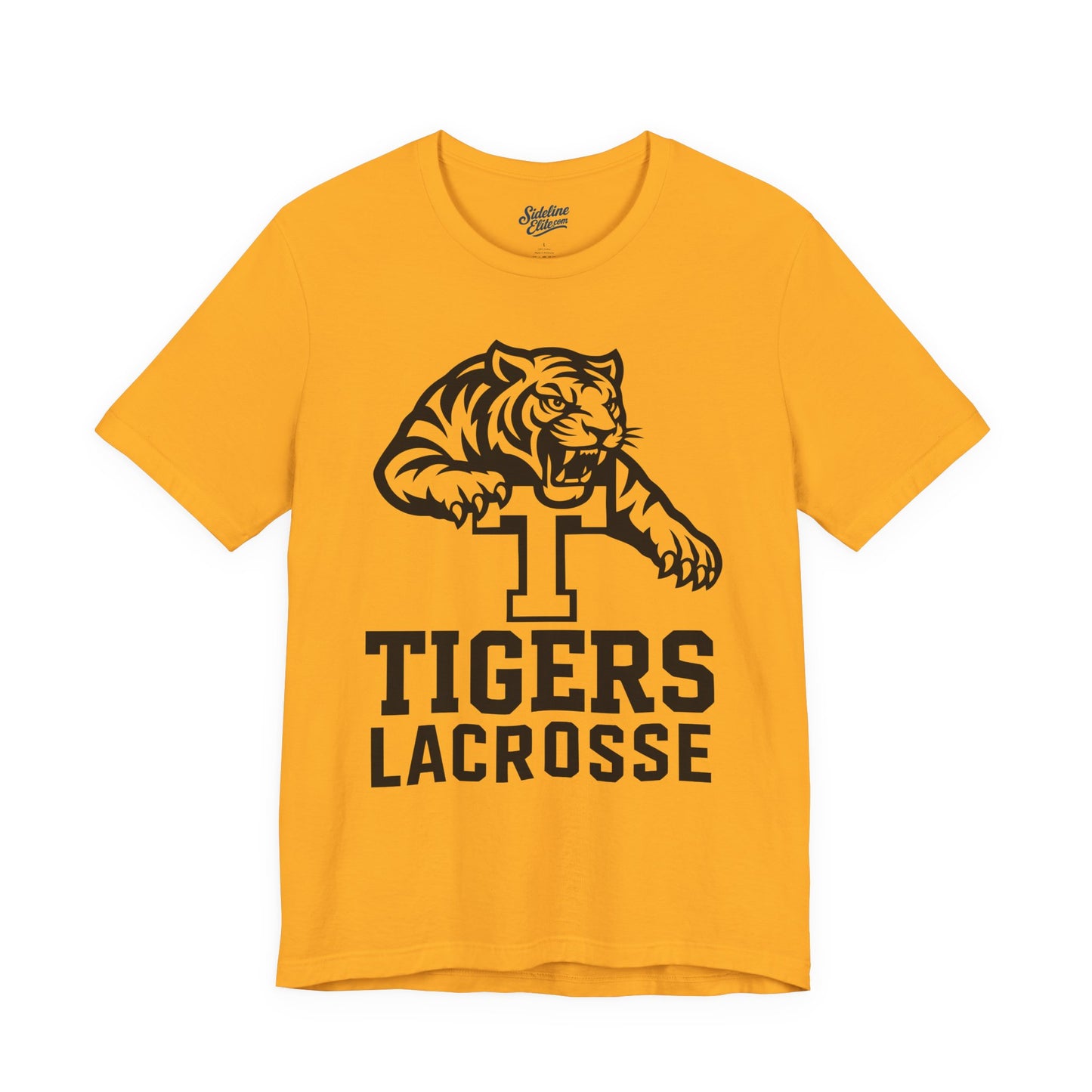 Tigers Lacrosse Block T Tee | Fierce Tiger Leaping Mascot Design