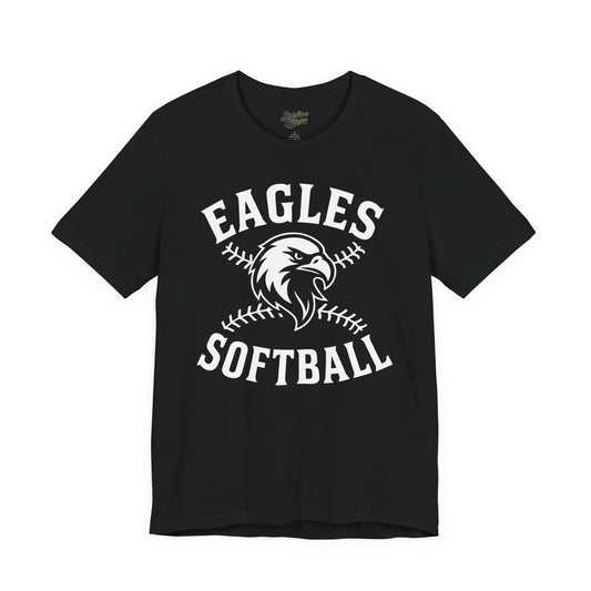 Eagles Softball Spirit Wear T-Shirt | Bold Mascot Head with Crossed Stitch Softball Design