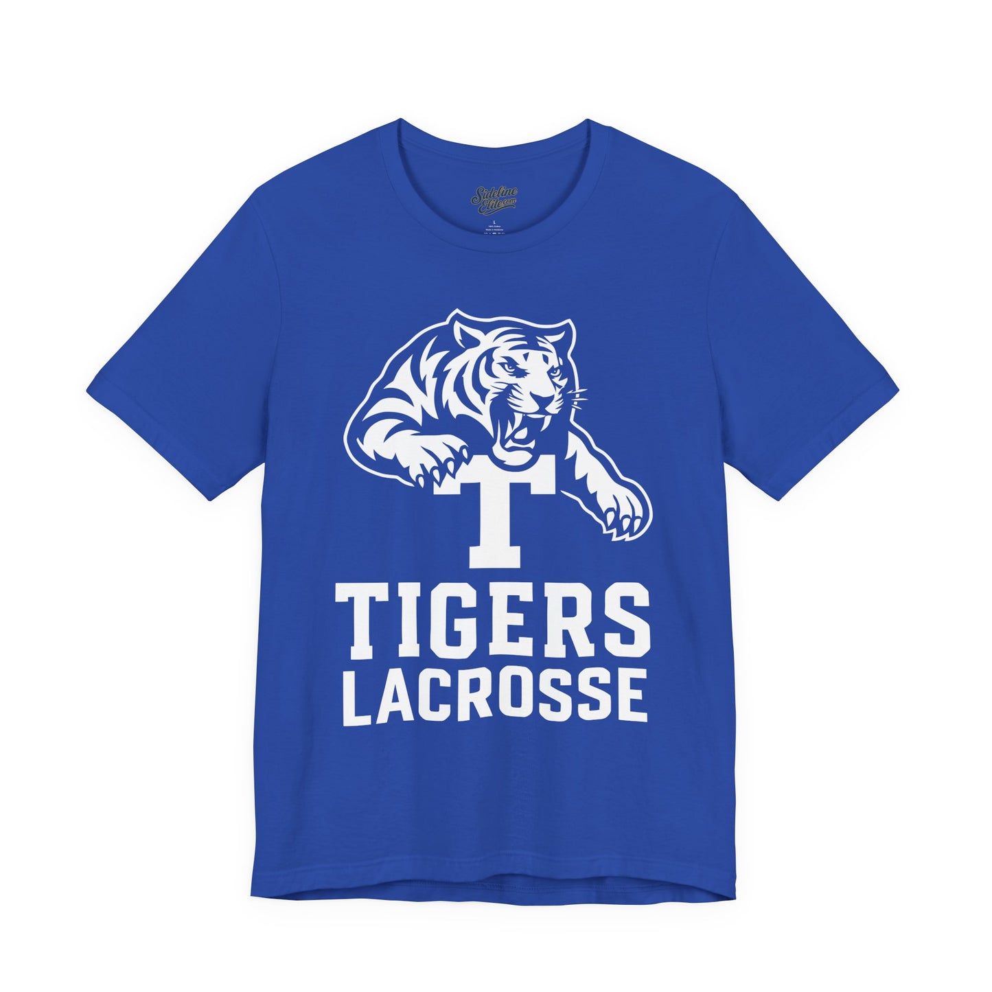 Tigers Lacrosse Block T Tee | Fierce Tiger Leaping Mascot Design