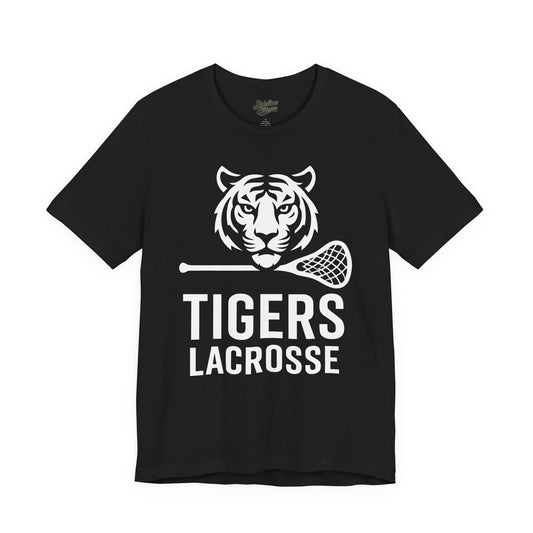 Tigers Lacrosse Bold Mascot Tee | Fierce Tiger Head with Stick Design