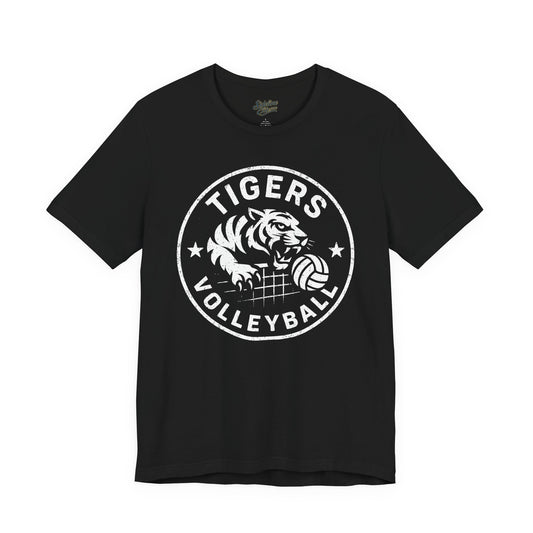 Tigers Volleyball Crest Tee | Bold Mascot Emblem with Net and Stars