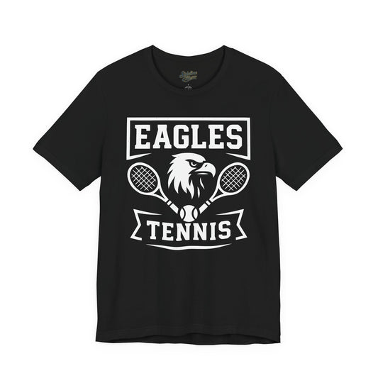 Eagles Tennis Spirit Wear T-Shirt | Framed Eagle Mascot with Crossed Rackets Banner Graphic