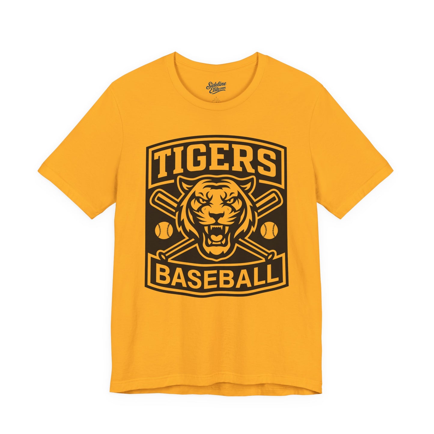 Tigers Baseball Power Crest Tee | Fierce Mascot with Crossed Bats