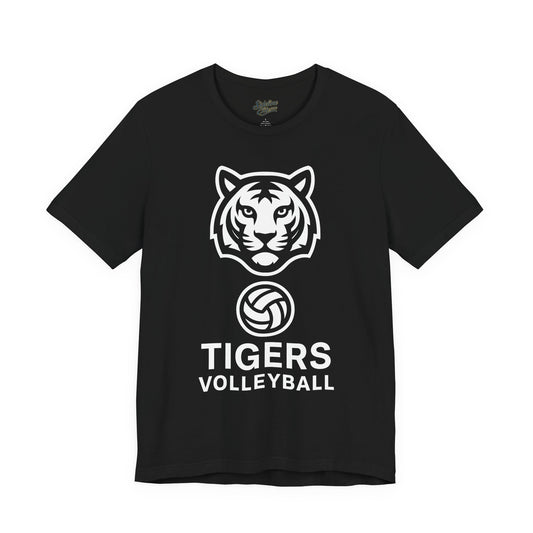 Tigers Volleyball Face Crest Tee | Fierce Mascot with Volleyball Icon